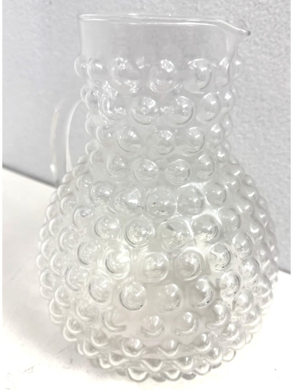 Vintage Hobnail Coin Bubble Clear Glass Pitcher Rare 8.5" - Picture 6 of 9